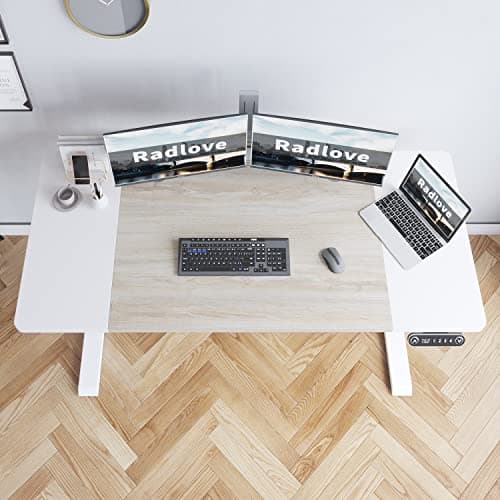 Radlove Electric Height Adjustable Standing Desk, 63x 30 Inches Stand Up Desk Workstation, Splice Board Home Office Computer Standing Table Ergonomic Desk (White+ Oak, 63x30'') 6