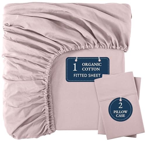 LANE LINEN 100% Organic Cotton Fitted Sheet Queen, Fully Elasticized French Reinforsed Seams Soft & Comfy Snug Fit Eco Friendly Queen Size Fitted Sheet only (Pillowcases Included)- Sepia Rose