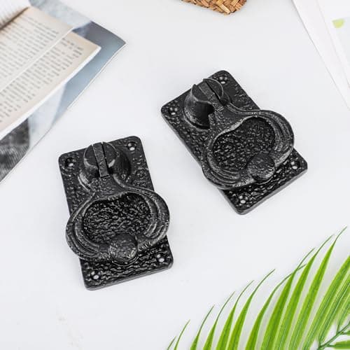 Eumtenr Black Door Knocker for Front Door, Heavy Duty Cast Iron Exterior Home Door Knocker for Doors, for Vintage Wooden Barn Shed Doors, Garden, Wooden House, Farmhouse, Home Décor Accessories 6