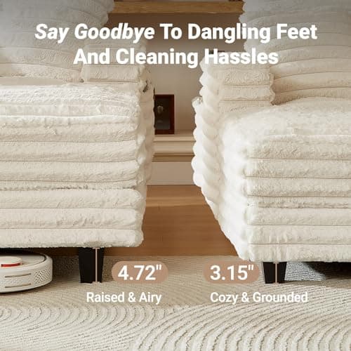 Amsleekey 64" Chaise Lounge Chair Indoor, Oversized Sleeper Chair with Wood Frame, Upholstered Sofa Bed for Living Room, Movie Room, Bedroom with 4 Storage Pockets&2 Cup Holders(Plush Corduroy, Beige) 7