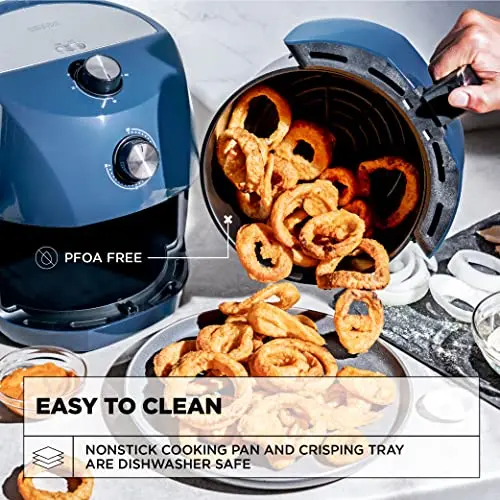 Crux 3.7QT Manual Air Fryer, Faster Pre-Heat, No-Oil Frying, Fast Healthy Evenly Cooked Meal Every Time, Dishwasher Safe Non Stick Pan and Crisping Tray for Easy Clean Up, Stainless Steel/Blue 5