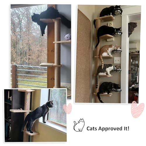 FUKUMARU Tall Cat Tree, 5 Tier Floor to Ceiling Cats Tower, Wall-Mounted Kitten Scratching Post, Wild Simulation Kittens Wall Shelves, Suitable for Climb, Scratch, Lookout and Play 5
