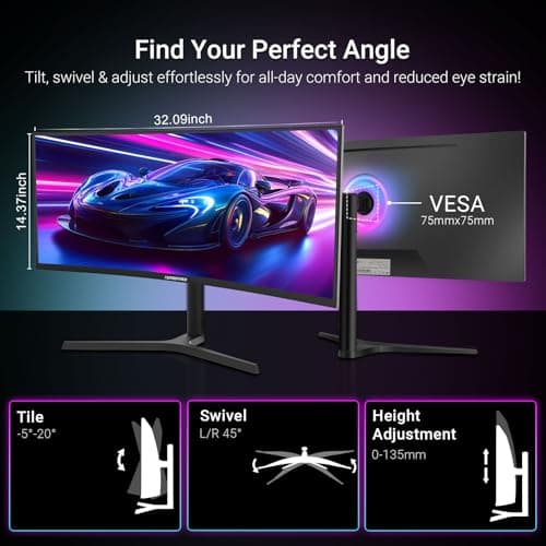 34 Inch Curved Monitor 180Hz, UWQHD 3440x1440p Ultrawide Gaming Monitor 1500R with Speaker, PIP/PBP, 4000:1 Contrast, sRGB126%, HDR, FreeSync & G-SYNC, 1ms(MPRT), HDMI/DP Port, Adjustable Stand, VESA 8