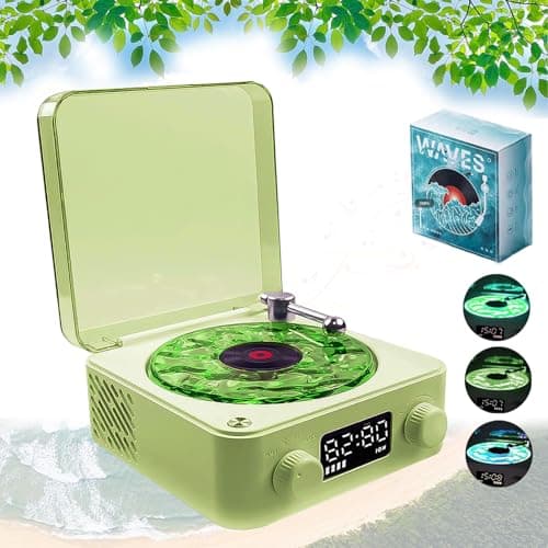 Aqua Vinyl Speaker, Waves Vinyl Bluetooth Speaker, The Waves Vinyl Player with Adjustable Light and Time for Bedroom, Office, Party, Green