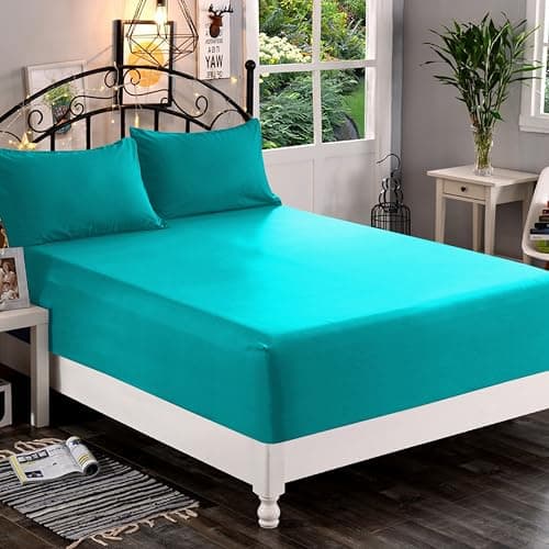 Elegant Comfort 1500 Premium Quality Fitted Sheet Ultra Soft 18-24 Inch Extra Deep Pocket - Single Fitted Sheet for High Mattress - Wrinkle Free with Smart Storage Pockets, Queen, Turquoise 2