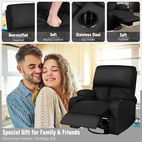 LAFWELL Rocking Recliner Chair, Massage Rocker Recliner Chair with Vibration Massage and Heat, 360° Swivel Faux Leather Chairs, Living Room, Bedroom, Nursery, RV, Black 7