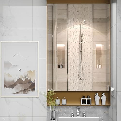 Memobarco Bathroom Mirrors for Wall, 20 * 28 Frameless Bathroom Vanity Mirror Rectangle Round Corner IP54 Water Proof Shatterproof Mirror Bathroom Wall Mounted for Bathroom 6