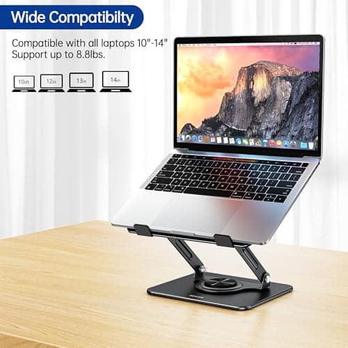 BESIGN LS11 Laptop Stand with 360° Rotating Base, Ergonomic Adjustable Notebook Holder, Riser Holder Computer Stand Compatible with Air, Pro, Dell, HP, Lenovo More 10-14" Laptops (Black) 8