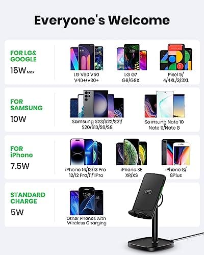 INIU Wireless Charger Stand, 15W Fast Wireless Charging Stand, Adjustable Angle Charger Dock Phone Holder, Wireless Charging Station Compatible with iPhone 15 14 13 12 11 Pro/Max Samsung S22 S21 Pixel 6