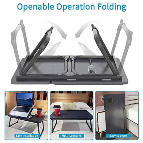 CloudTrip Laptop Desk for Bed or Couch, Lap Desk, Woking in Bed Desk, Home Office Desks, Breakfast Tray, Desk with Cup Holder, Watching Movies in Bed, Laptop Stand for Bed, Fordable Legs Desk (Black) 6