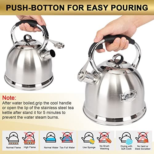 Tea Kettle for Stovetop, Food Grade Stainless Steel Water Kettle, Tea Pot for Home & Kitchen, 3.0 Qt 5