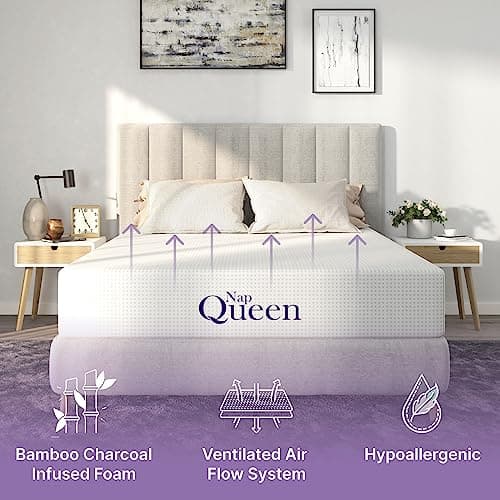 NapQueen 8 Inch Full Size Mattress, Bamboo Charcoal Memory Foam Mattress, Bed in a Box 5