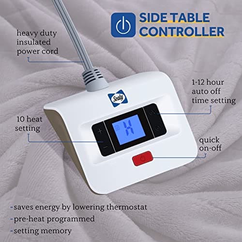 Sealy Heated Electric Blanket Twin Size, Flannel Electric Blanket with 10 Heating Levels & 1-12 Hours Auto Shut Off, Fast Heating Warming Blanket, Machine Washable, Grey, 62 x 84 Inch 5