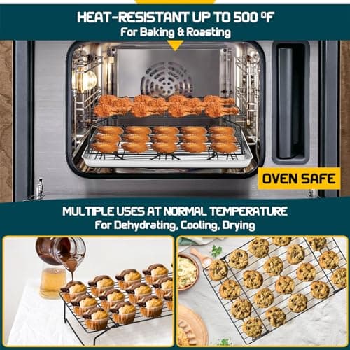 P&P CHEF Cooling Rack, 5-Tier Stainless Steel Stackable Baking Cooking Racks for Cooling Roasting Grilling, Collapsible & Heavy Duty, Oven Safe & Easy Clean, 15" x 10", Black 6