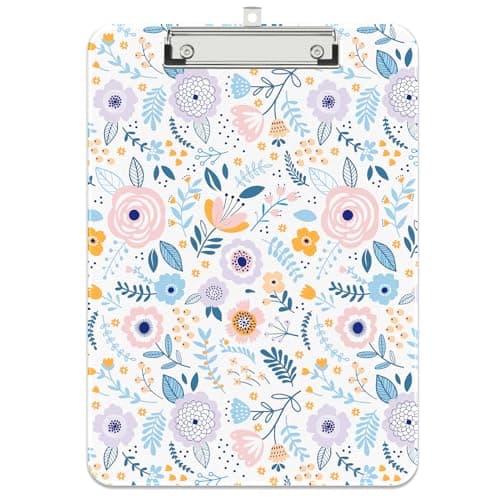 Rimilak Plastic Clipboards with Metal Clip, A4 Letter Size 9 x 12.5 in, Office Decorative for Students Women Men and Kids, Cute Custom Pattern, Purple Flower