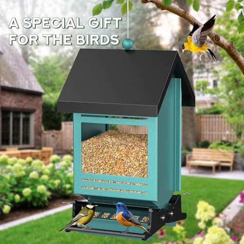 Large Capacity Squirrel Proof Bird Feeder for Outdoors - Hanging, Chew-Proof, Finch & Cardinal, 5LBS 7
