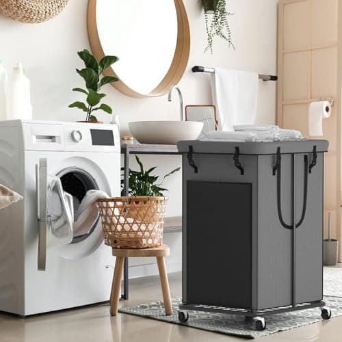 YKDIRECT 150L Large Laundry Hampers, Oxford Fabric Laundry Hampers Clothes Hampers, Metal Frame and Removable Bag Design with Wheels, Suitable for Bedroom, Bathroom, Dorm Room, Laundry Room (Grey) 6