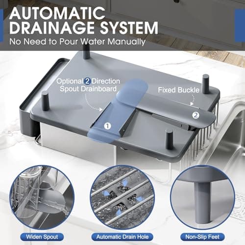 Stainless Steel Dish Drying Rack - Grade Large Capacity Kitchen Counter Organizer with Drain Board, Utensil Holder & Detachable Cup Shelf, 304 Surgical-Grade Rust-Proof Dish Drainer, Easy Assembly 5