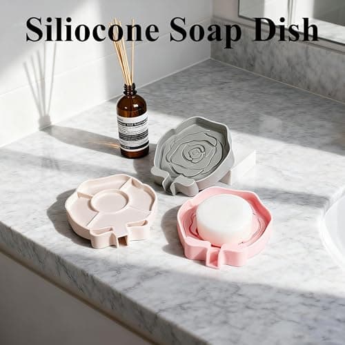3PC Self-Draining Silicone Soap Dish, Soap Holder/Tray/Saver for Shower, Bathroom, Kitchen, Bathtub, Keep Soap Dry and Easy to Clean (Light Color) 7