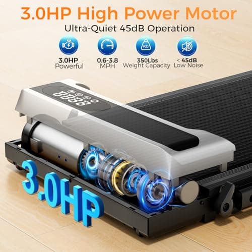 ShineMaos Walking Pad Treadmill with Handle Bar for Home Office,3.0HP Low Noise Portable Folding Under Desk Treadmill with Remote Control,Jogging Running Machine,350 Lbs Capacity,LED Display 6