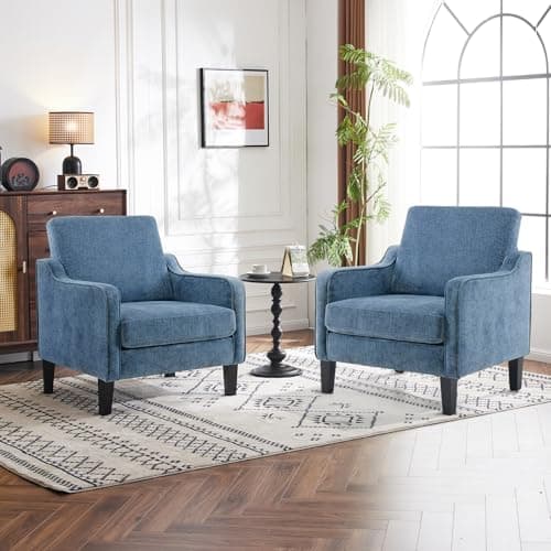 VINGLI Mid Century Modern Accent Chair,Navy Blue Chenille Chairs for Living Room Upholstered Armchair with Scooped Arms for Bedroom,Apartment,Studio,Office,Waiting Room 9