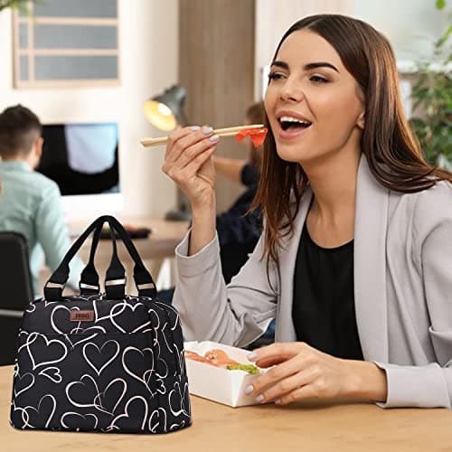 PBRO Insulated Lunch Bag for Women,Reusable Lunch Tote with Adjustable Shoulder Belt,Cute Love Heart Portable Lunch Box Cooler Bag,Perfect for Adult Girls Travel Picnic,Office,Working -Rose Gold 8