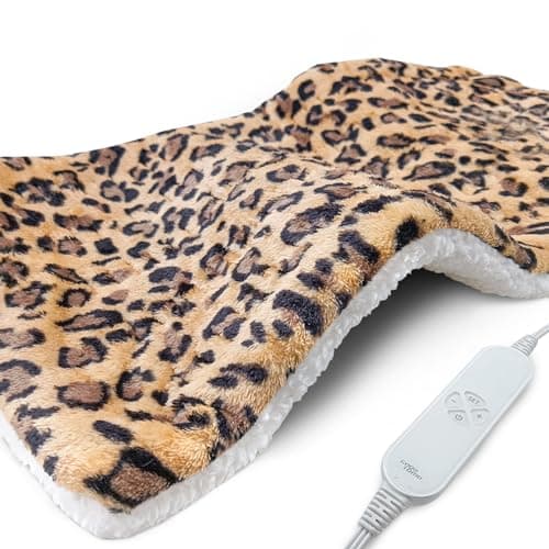UNOWIX Full Weighted Heating Pad for Back Pain Relieve, 12 Heating Levels, 8 Timer Settings, Plush 2.3LB Hot Heated Pad, Holiday Gifts for Women Men Mom Dad (Leopard Print, 12''×24'' BWZ Brown) 8