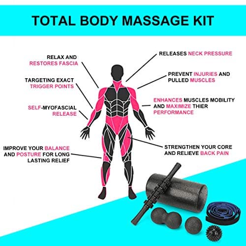 Foam Roller Set - High Density Back Roller, Muscle Roller Stick,2 Foot Fasciitis Ball, Stretching Strap, Massager Ball for Whole Body Physical Therapy & Exercise, Yoga, Back Pain, Leg, Deep Tissue 7