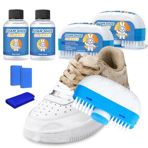 YKDILYHH Shoe Cleaner Kit with Built-in Brush,2×100ml Bottles + 2 Refills, Sponges & Microfiber Cloth,Waterless Foam Sneaker Cleaner for Leather & Suede,Not for Canvas or Mesh
