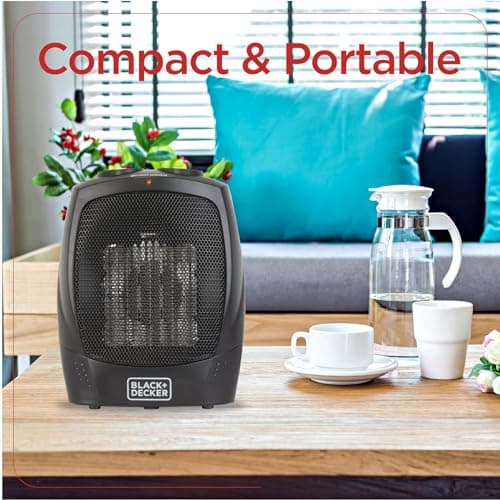 BLACK+DECKER Personal Ceramic Heater, Space Heater for Office Desk, Home Office & Personal Use Desk, 2 Heat & Fan Only Settings, Adjustable Thermostat, BHDC201, Black 5