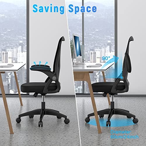 naspaluro Ergonomic Office Chair, Mid Back Desk Chairs with Adjustable Height, Swivel Chair with Flip-Up Arms and Lumbar Support, Breathable Mesh Computer Chair for Home/Study/Working, Dark Black 11
