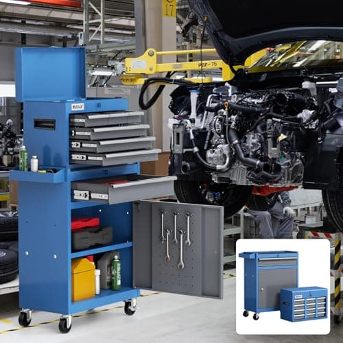 Tool Chest 7-Drawer | 40'' Large Rolling Tool Chest with Wheels | Detachable Top Metal Tool Box | Garage Storage Cabinet for Repair Room,Warehouse | Rolling Tool Box with Hooks,Liners,Tray Divider 7