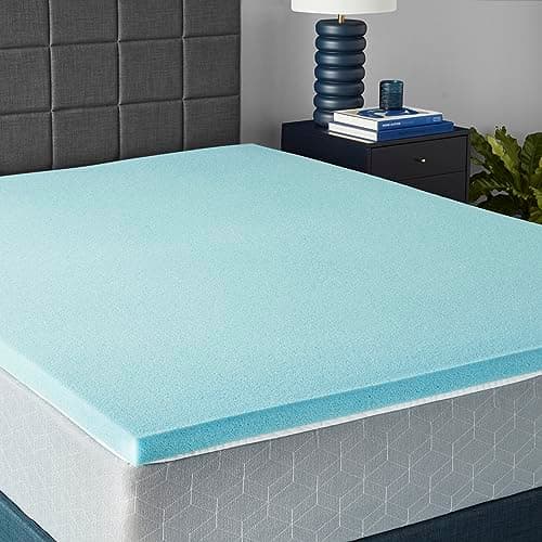 Amazon Basics Cooling Gel-Infused Memory Foam Queen Mattress Topper, CertiPUR-US Certified, 2 Inches, Blue