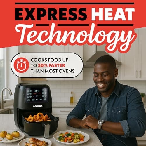 Gourmia Air Fryer - 4 Qt Capacity, FryForce360º, Digital Display with 8 Presets, Roast, Bake, Broil, Dehydrate, Dishwasher Safe Accessories, Compact, Black 5