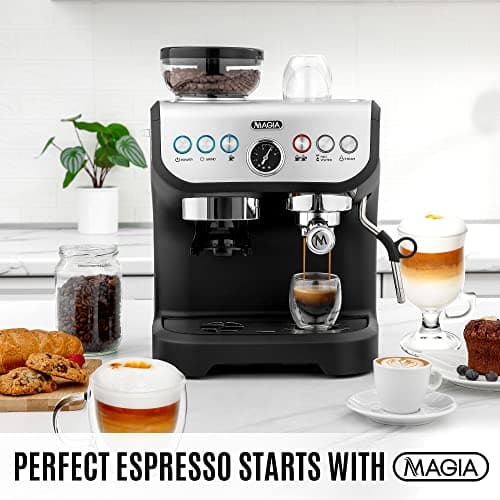 Zulay Kitchen Magia Manual Espresso Machine with Built-In Grinder & Steam Wand – 15 Bar Pressure Espresso Maker, 2L Removable Water Tank, Milk Frother, Complete Home Barista Set, Black & Silver 9