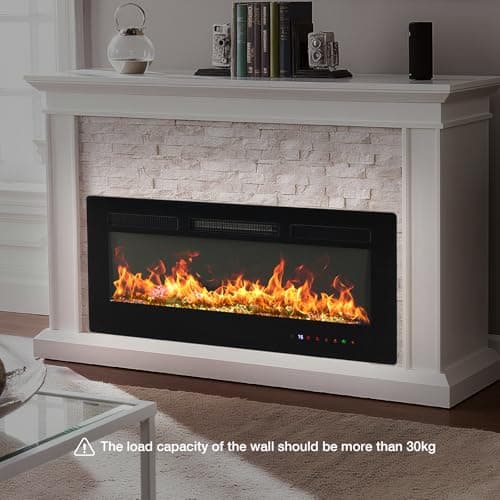 DUMOS 36 Inch Electric Fireplace Wall Mounted/Recessed/Free Standing Space Heater with Remote Control Adjustable Flame Colors Touch Screen Energy Saving, Black 8