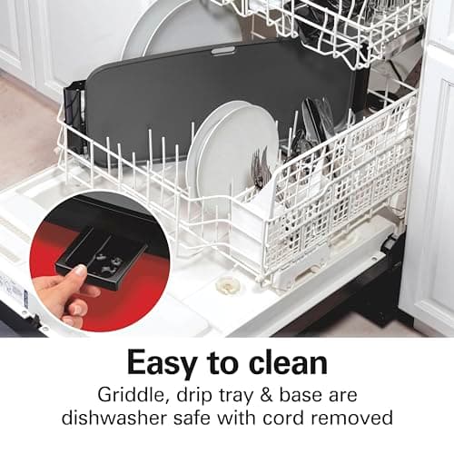 Hamilton Beach 200 Sq. In. Electric Griddle With Adjustable Temperature for 200 to 400 degrees, PTFE & PFOA Free Durathon Ceramic Reversible Nonstick Surface, Black (38522) 7