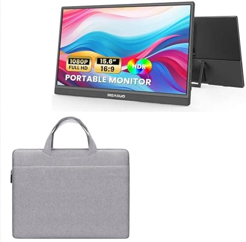 BIGASUO Portable Monitor 15.6'' FHD 1080P USB-C HDMI Travel Laptop Monitor + Protective Laptop Sleeve with Pocket Zipper, Grey
