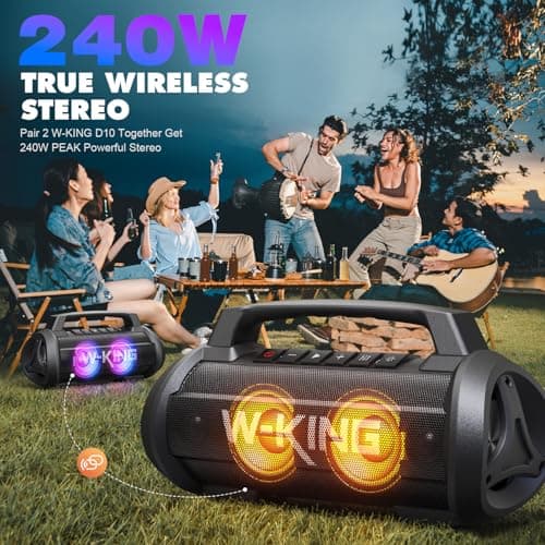 W-KING Portable Speakers Bluetooth Wireless, 120W Max Loudest Bluetooth Speaker, IPX6 Waterproof Outdoor Speaker with 70W Deep Bass/2*Subwoofer/DSP/EQ/42H/LED/MAC-in/TF/2 Pairing, Large Party Boombox 5