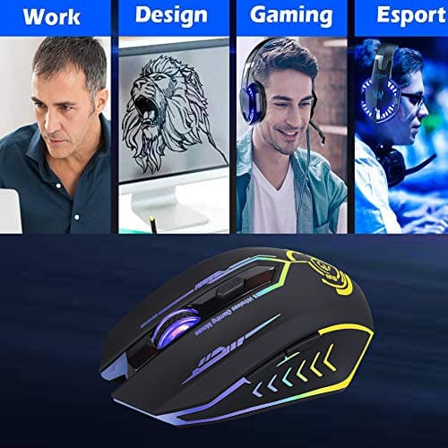 UHURU Wireless Gaming Mouse Rechargeable, Up to 10000DPI, 6 Programmable Buttons, 7 Color Changeable, 2.4G USB LED RGB Wireless Mouse for Computer, PC, Laptop, MacBook, MMO, Gaming 7