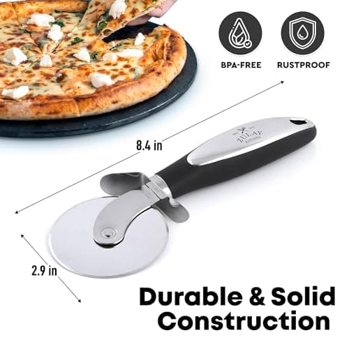 Zulay Kitchen Premium Pizza Cutter - Durable Stainless Steel Pizza Cutter Wheel - Easy-to-Clean, Easy-to-Use Pizza Slicer - Super Sharp with Non-Slip Handle - Dishwasher Safe Pizza Wheel (Black) 6
