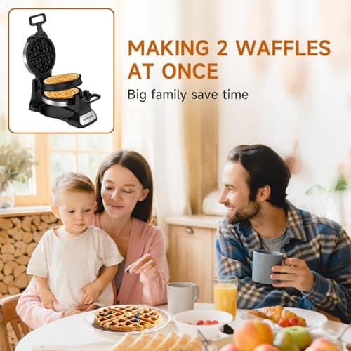 Waffle Maker, Double Belgian Waffle Maker 180°Flip, 1400W Waffle Iron 8 Slices, Rotating & Nonstick Plates with Removable Drip Tray for Easy Clean, Stainless Steel, Locking Buckle & Cool Touch Handle 9