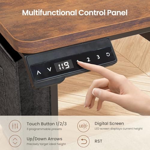 SEDETA L Shaped Electric Standing Desk with File Cabinet, 63 x 53'' Height Adjustable Home Office Computer Desk with 3 Drawers, Power Outlet, Stand up Gaming Table with Led Lights, Rustic Brown 7