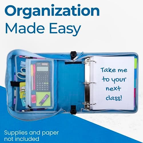 Case-it Mighty Zip Tab School Zipper Binder | 3-Inch O-Rings, 600-Sheet Capacity, 5-Subject Expanding File Folder, Multiple Pockets & Storage Organizer, Shoulder Strap | D-146 Watercolor Sky 7