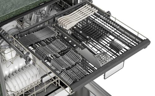 SHARP SDW6757ES Slide-In Dishwasher, Stainless Steel Finish, 24" Wide, Soil Sensors, Premium White LED Interior Lighting, Smooth Glide Rails, Heated Dry Option, Responsive Wash Cycles, Power Wash Zone 15