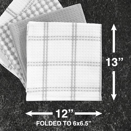 T-Fal Premium Waffle Dish Cloths: Highly Absorbent, Super Soft Long Lasting - 100% Cotton, 12"x13" Towel for Cleaning & Drying, (8-Pack), Gray 6