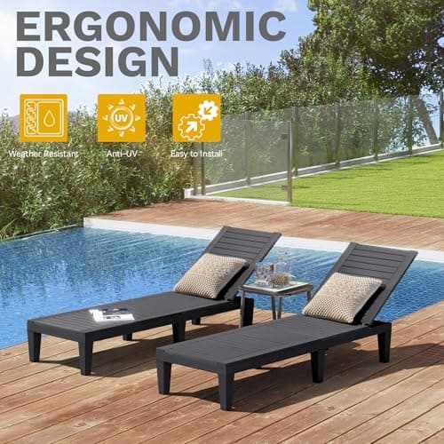 DWVO Outdoor Chaise Lounge, Pool Lounge Chair Set of 2 w/ 5-Level Backrest, Waterproof & Easy Assembly Patio Lounge Chair for Garden, Pool, and Beach (Dark Grey) 6