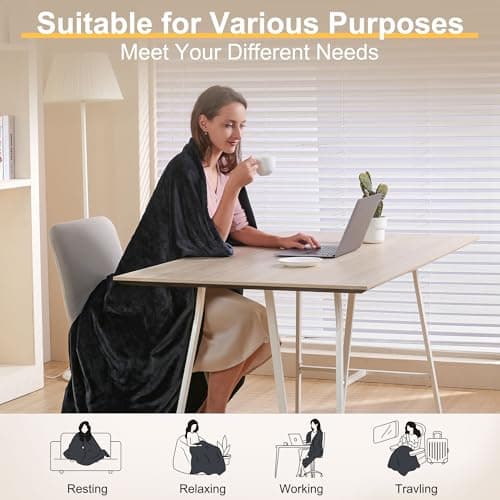 Gintao Electric Heated Blanket Throw,Double Flannel Electric Throw with 3 Heating Levels,ETL&FCC Certified, 4H Auto Off Overheat Protection,Heating Blanket for Home Office,Gifts,50"x60",Gray 5