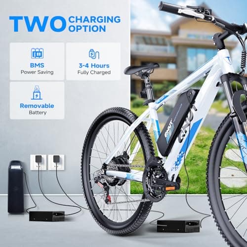 Totem Electric Bike for Adults, 750W Peak 26" Ebike for Men Women Teens with 375WH, 21 Speed, 20Mph, Up to 40Miles Front Suspension, Commuting E-Bike Mountain Bicycle 5