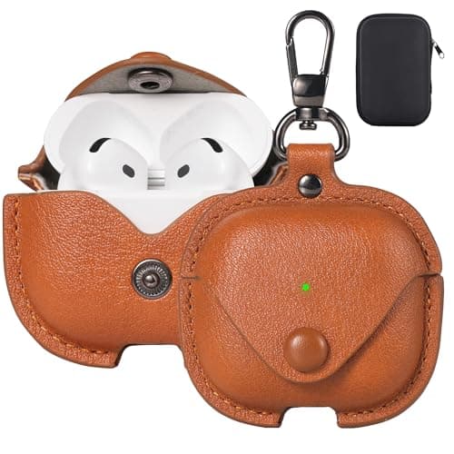 Maxjoy for AirPods 4 Case Leather, for AirPods 4th Generation Case Cover Leather AirPod Gen 4 Protective Cover with Keychain Compatible with Apple AirPod Generation 4th 2024, Brown